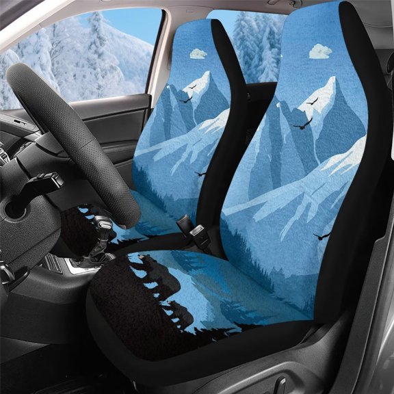 Uorisanigo Car Seat Cover Front for Cars, Easy to Install Cover Set, Mountain Bear Scenery Car Accessories Sets for Women Auto Interior Seat Cushion Covers,2 Packs
