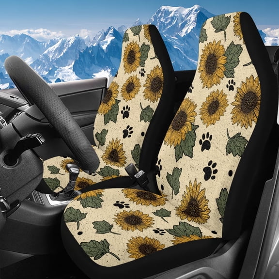 Uorisanigo Car Seat Cover Front for Cars, Plush Flurry Sunflower Dog Paw Print Seat Covers for Cars, Soft and Comfortable Accessories for Auto Trucks Van SUV, 2 Packs