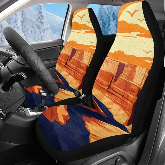 Uorisanigo Car Seat Cover Front Saddle Blanket Comfort Covers Accessories Coral Velvet Cloth Orange Cliff Landscape Car Seat Cover Front Set Universal Fit Cars Trucks and SUV