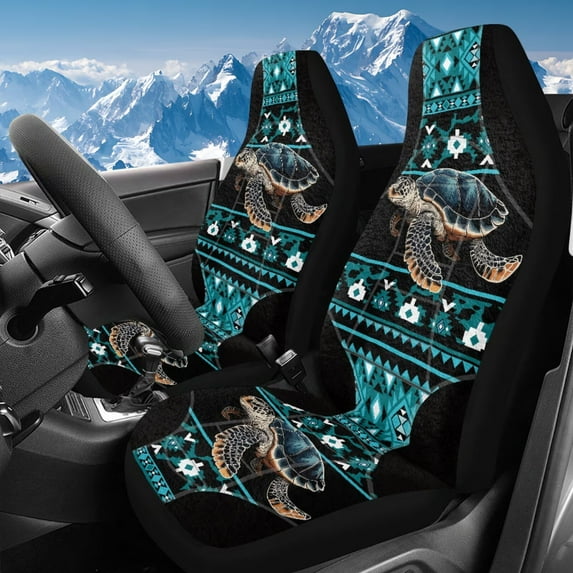 Uorisanigo Car Seat Cover Front Seats Only Full Set of 2, Bohemian Sea Turtle Aztec High Back Seat Covers Auto Seats Covers Universal Auto Interior Accessories Fit for Most Cars