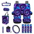 thumbnail image 1 of Uorisanigo Car Seat Cover Full Set 15 PCS Purple Blue Tie-Dye Print with Steering Wheel Cover,Seatbelt Pads,Trash Bin,Air Vent Pouch,Wristlet Keychain,Rearview Mirror Cover,Car Coasters,Accessories, 1 of 7
