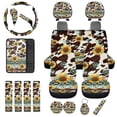 thumbnail image 1 of Uorisanigo Car Seat Cover Full Set Aztec Sunflower Cow Print Include Seatbelt Cover Steering Wheel Protector Armrest Covers Cushion Headrest Covers Handbrake Cup Coasters Keychains,Pack of 18, 1 of 7