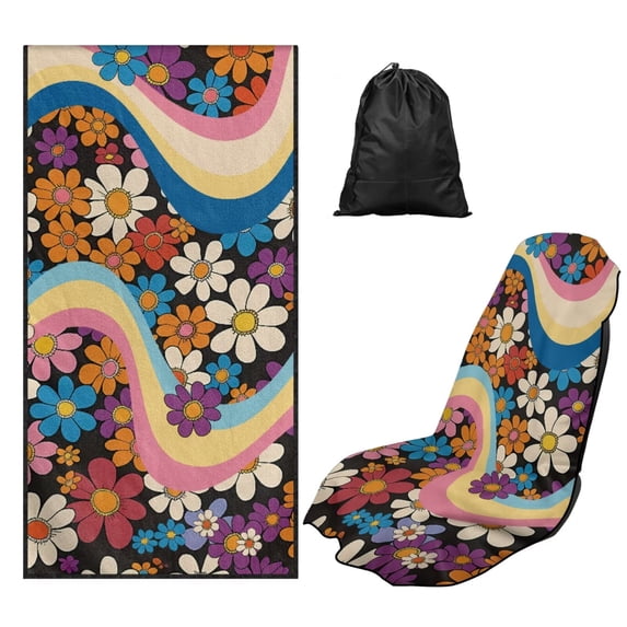 Uorisanigo Car Seat Cover Protector Front Seats Only for Gym Workout Beach Hiking Retro 70s Flower Power Auto Accessories Protectors Decor Universal Fit Most Cars, Easy to Install