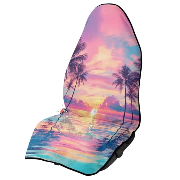 Uorisanigo Car Seat Cover Protector Pink Sunset Palm Tree Universal Front Seat Covers Waterproof Towel Seat Covers for Most Vehicles, Easy to Install Sweatproof Vehicle Seat Protector