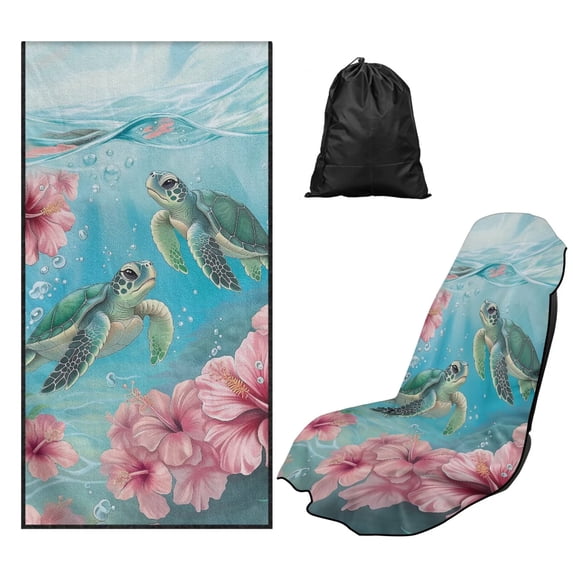 Uorisanigo Car Seat Cover Protector Soft Hibiscus Flower Turtle Automotive Front Seat Sweating Cover Washable Seat Decoration Universal for Auto Truck Van SUV, Easy to Install