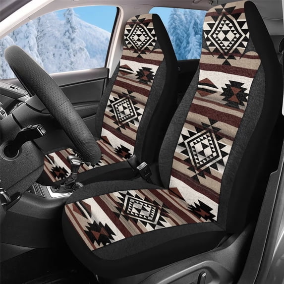 Uorisanigo Car Seat Cover, Soft Brown Southwest Aztec Car Seat Covers, Universal Fit for Most Vehicles, Auto Accessories, Summer Cool & Winter Warm, Easy Installation, 2 Pieces