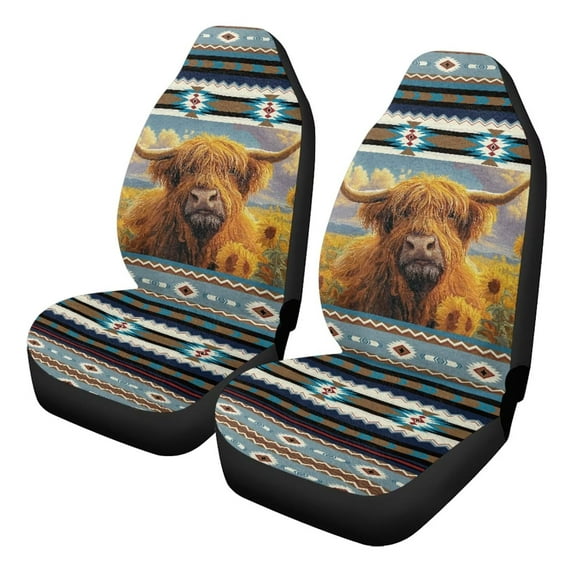 Uorisanigo Car Seat Cover, Soft Plush 2-Pack Highland Cow Aztec Front Seat Covers, All Weather Car Seats Cover Comfort & Protection for Truck,SUV,Sedan,Van, Easy Installation