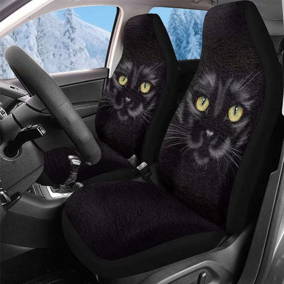 Uorisanigo Car Seat Covers 2 Front Interior Sets, Auto Accessories Decoration, Black Cat Car Seat Covers for SUV, Seats Interior Cover for Trucks, Universal Seats Cover
