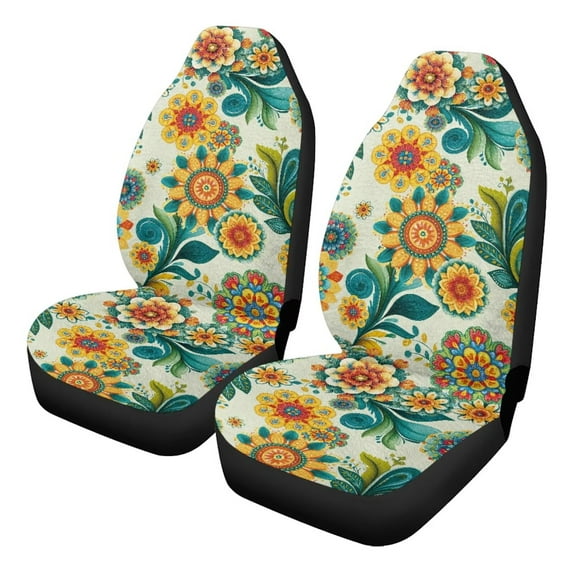 Uorisanigo Car Seat Covers 2 Front Interior Sets - Ethnic Flowers Auto Seat Protectors Universal Fit for Most Cars, SUVs, Trucks, and Vans, Car Accessories Cushions
