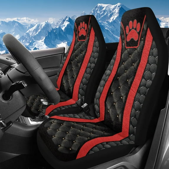 Uorisanigo Car Seat Covers 2 Front Set, Soft Plush Faux Leather Dog Paw Print Automotive Seat Covers for Cars, Universal Seats Cover Cushion for Sedans SUVs Pick-up Trucks, Easy to Install