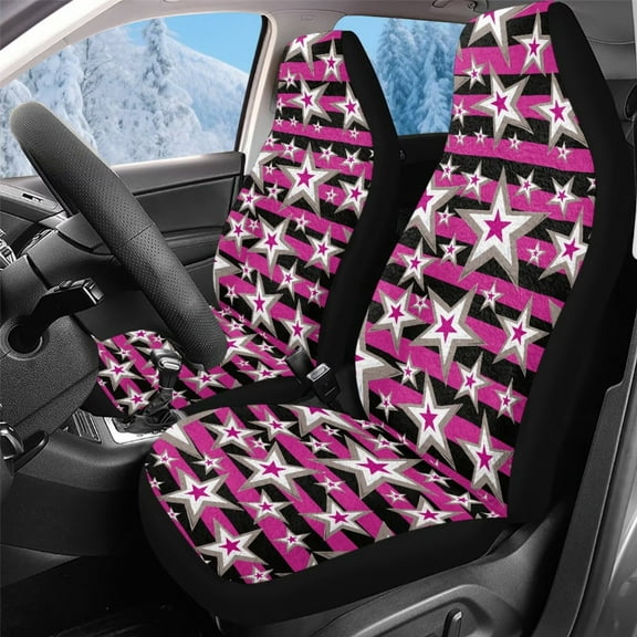 Uorisanigo Car Seat Covers 2 PCS Premium Blanket Cloth Front Set, Pink Y2K Star Print Car Interior Accessories, Soft & Breathable, Premium Non-Slip Seat Covers for Van, SUV, Truck, Pickup