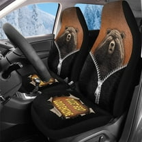 Uorisanigo Car Seat Covers, 2 Pack Front Seat Covers, Fluffy Brown Bear Faux Leather Print Automotive Seats Cover for Auto Interior Accessories with Soft Fuzzy Non-Slip