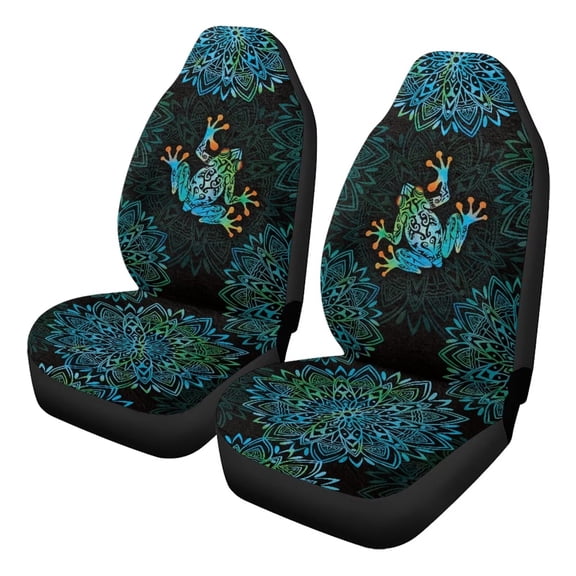 Uorisanigo Car Seat Covers, 2 Pack Mandala Hippie Frog Front Auto Seat Covers Set, Fluffy Seats Cushions for Auto Interior Accessories with Soft Fuzzy Non-Slip