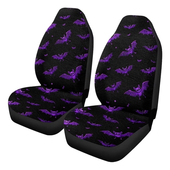 Uorisanigo Car Seat Covers, 2 Pack Purple Bat Bucket Auto Front Seat Protectors, Fluffy Seats Cushions for Auto Interior Accessories with Soft Fuzzy Non-Slip