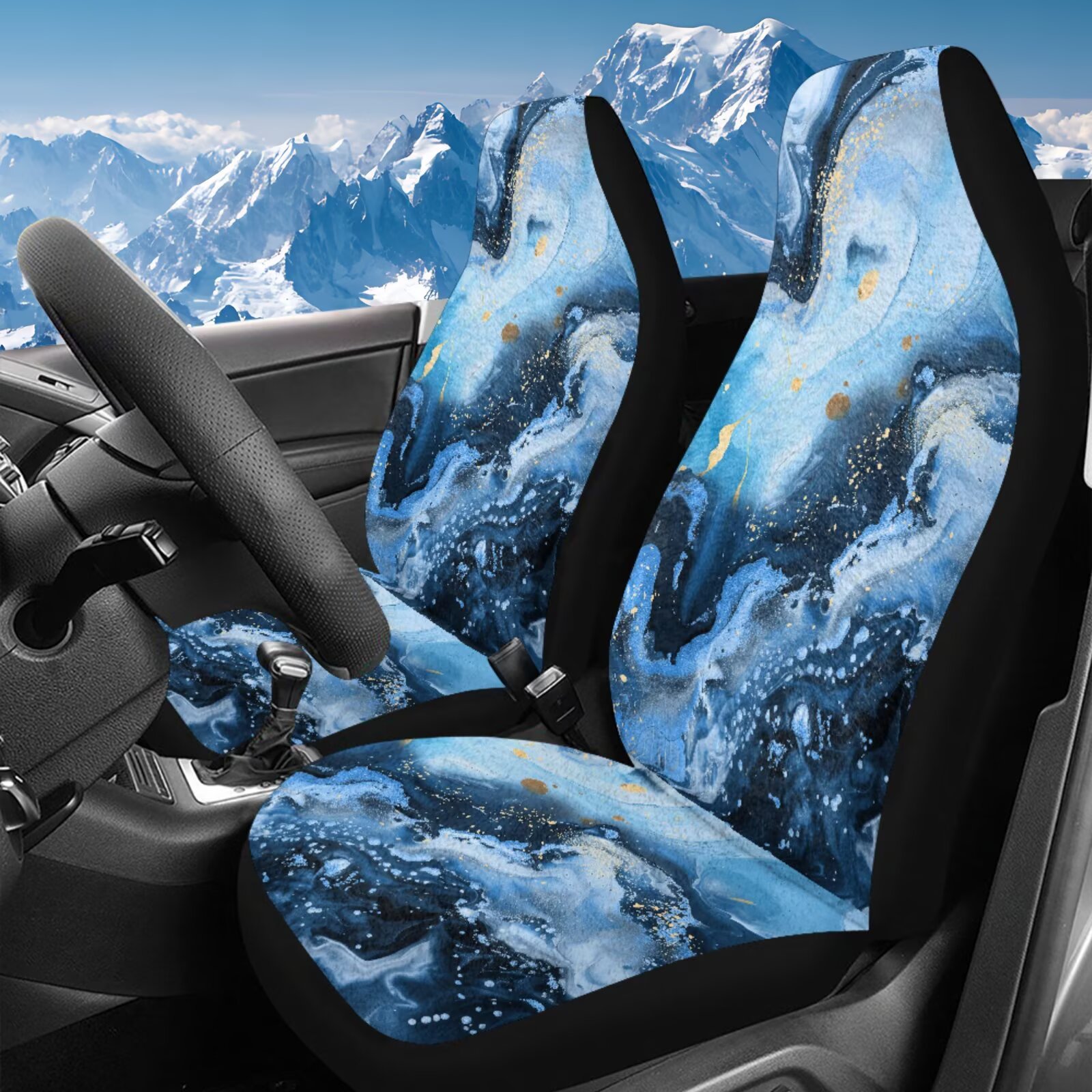 Uorisanigo Car Seat Covers 2 Pcs - Blue Marble Bucket High Back Car Front Seat Covers Soft Flurry Bucket Seats Cushion Universal Fit for SUVs/Vans/Trucks, Cars Accessories