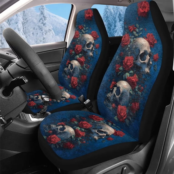 Uorisanigo Car Seat Covers 2 Pcs - High Back Front Seat Covers All Weather Flower Skull Car Seats Cover Comfort & Protection for Truck,SUV,Sedan,Van, Cars Accessories