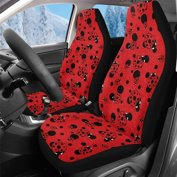 Uorisanigo Car Seat Covers – 2 Pcs Red Ladybug Auto Protectors for Front Seats Premium Coral Fleece Cloth for Ultimate Comfort & Protection, Universal Fit for Most Cars SUVs Trucks