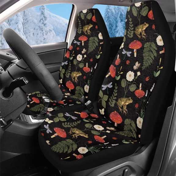 Uorisanigo Car Seat Covers 2pc Set 2 Pcs Mushroom Print Highback Front Seat Covers for Cars Soft Fluffy Furry Saddle Blanket Elastic Back,Fit Most Vehicles, Easy to Install & Clean