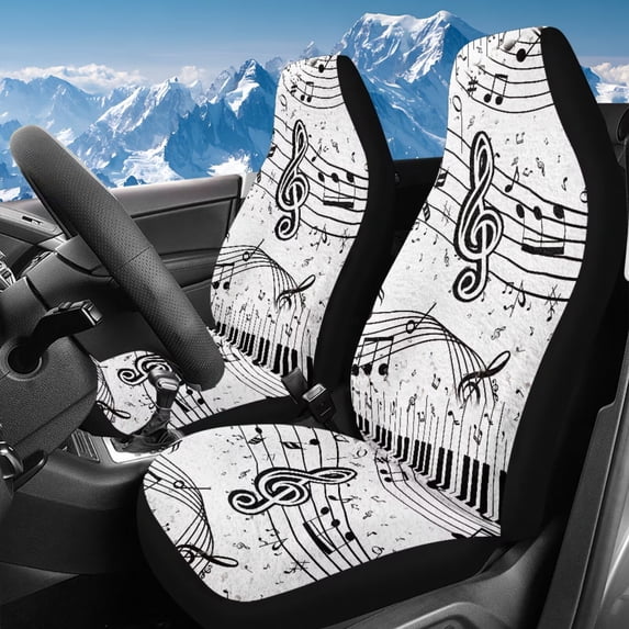Uorisanigo Car Seat Covers 2pcs High Back Front Seat Cushion Covers Auto Interior Accessories Universal Piano Music Character Print Driver Seats Cover for Women Men, All Weather Protection