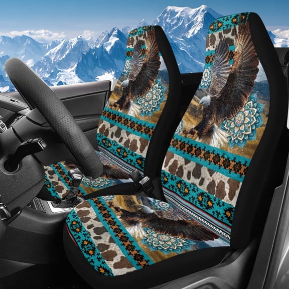 Uorisanigo Car Seat Covers 2pcs/Set Comfy Mandala Eagle Aztec High Back Front Seat Covers Stretchy Plush Auto Protectors Front Seats Cover for Most Cars, Trucks, SUVs, Vans