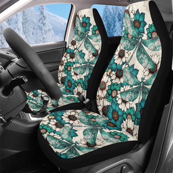 Uorisanigo Car Seat Covers 2pcs/Set Floral Dragonfly High Back Bucket Seat Covers Soft and Comfortable Auto Protectors Front Seats Cover for Most Cars, Trucks, SUVs, Vans