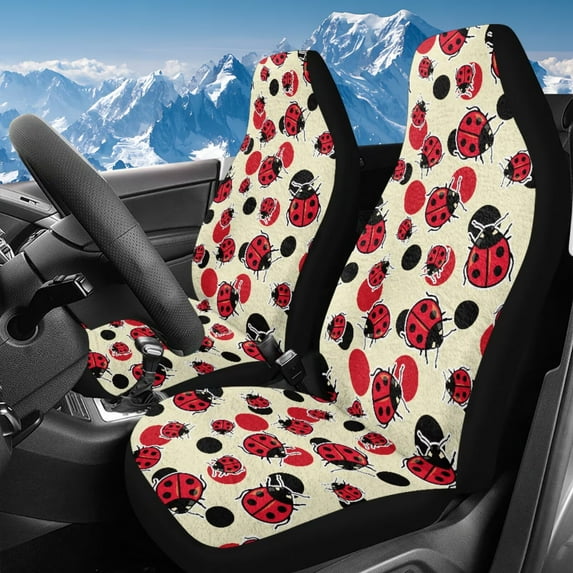 Uorisanigo Car Seat Covers 2pcs/Set Red Ladybugs High Back Vehicle Cushion Cover Stretchy Plush Auto Protectors Front Seats Cover for Most Cars, Trucks, SUVs, Vans