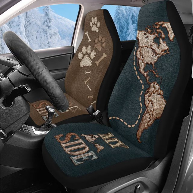 Uorisanigo Car Seat Covers Automotive Interior Front Seats Only Accessories Washable My Side & Dog Side Print Bucket Seat Cover Protection Universal Fit Cars Trucks and SUV