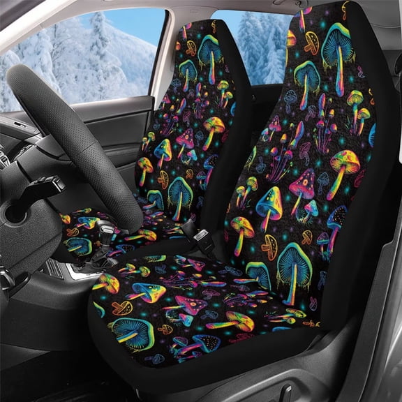 Uorisanigo Car Seat Covers Automotive Interior Front Seats Only for Most Cars Trucks SUVs Vans, Plush Psychedelic Mushroom Seat Coves Auto Decorative Accessories Pack of 2