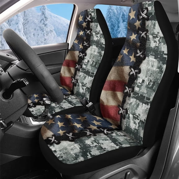 Uorisanigo Car Seat Covers Automotive Interior Front Seats Only, Auto Accessories Decor,Soft Camo American Flag Seat Covers Universal Fit Cars Trucks and SUV