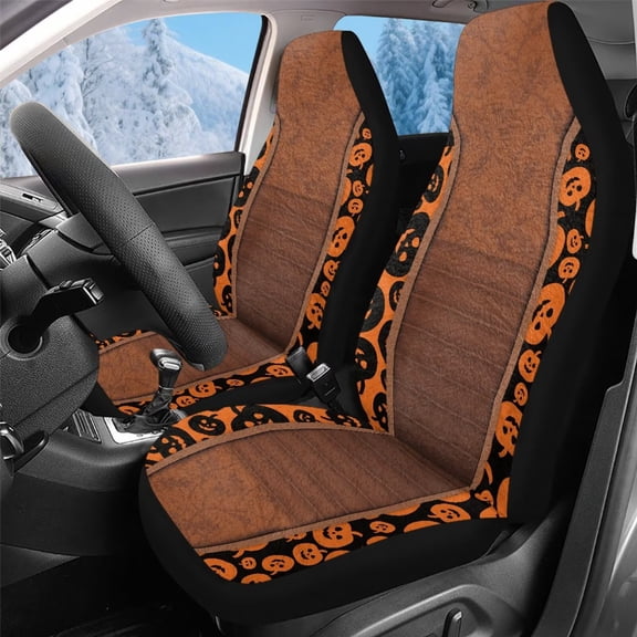 Uorisanigo Car Seat Covers, Flurry Halloween Pumpkin Print Bucket High Back Car Front Seat Covers, Washable Interior Accessories Cushions, Universal Fit for Most Cars, SUVs,Trucks, 2 Pack