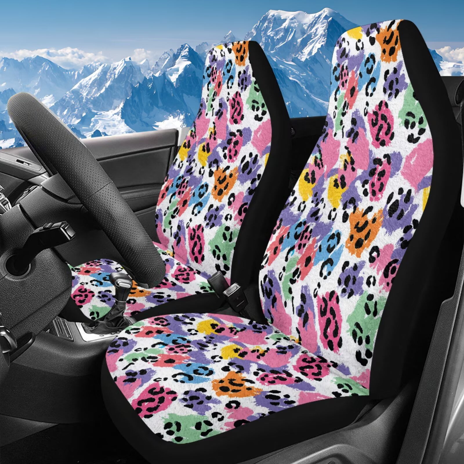 Uorisanigo Car Seat Covers for Front Colorful Cheetah Leopard Print High Back Bucket Seat Cover for Women Men Automotive Interior Protection Accessories Fits Most Cars, SUVs, Trucks, and Vans