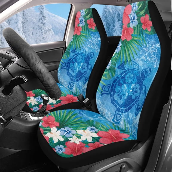 Uorisanigo Car Seat Covers for Front Seat, Furry Fuzzy Fluffy Seats Cover, Washable 2 Pcs Hawaiian Sea Turtle Seats Cover Fits for Most Cars, Trucks, SUVs, Vans, Not Airbag Compatible