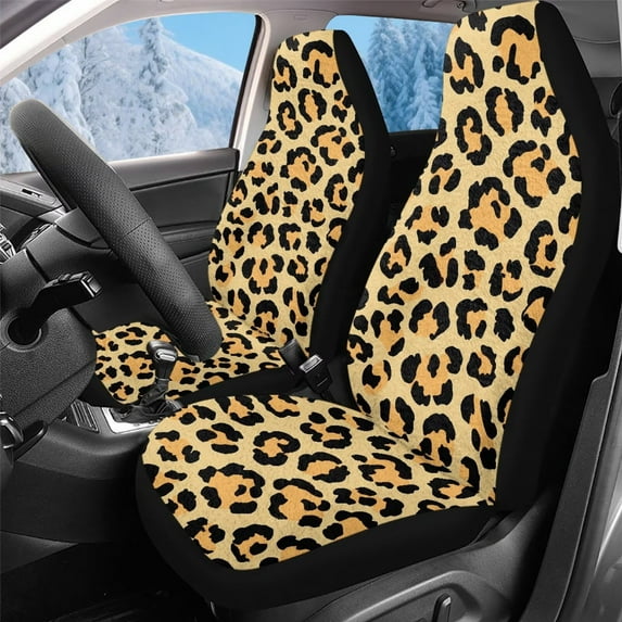 Uorisanigo Car Seat Covers Front Seats 2 Packs, Fluffy Yellow Leopard Print Automotive Seat Protectors for Cars SUV Pick-up Truck Sedan Seats Covers, Easy to Install, Auto Accessories Decor