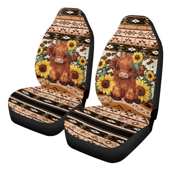 Uorisanigo Car Seat Covers for Front Seats – 2Pcs Baby Highland Cow Aztec Car Accessories with Front Drive Seat Cover, Interior Accessories Coversfor Cars Truck Van SUV
