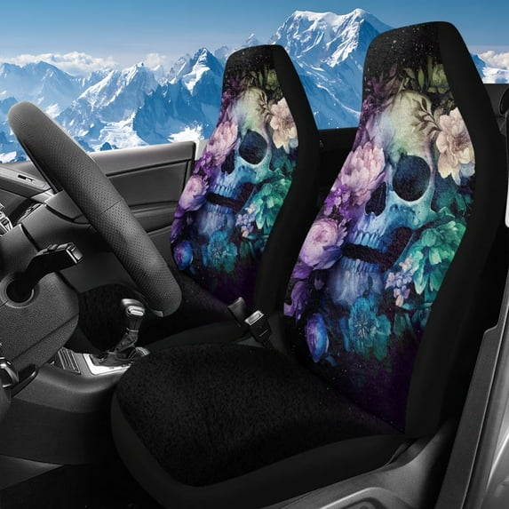 Uorisanigo Car Seat Covers Front Seats, Flurry Colorful Skull Bucket High Back Car Front Seat Covers, Full Coverage Auto Seats Cushion Protection Fit for Most Cars, Automotive Accessories