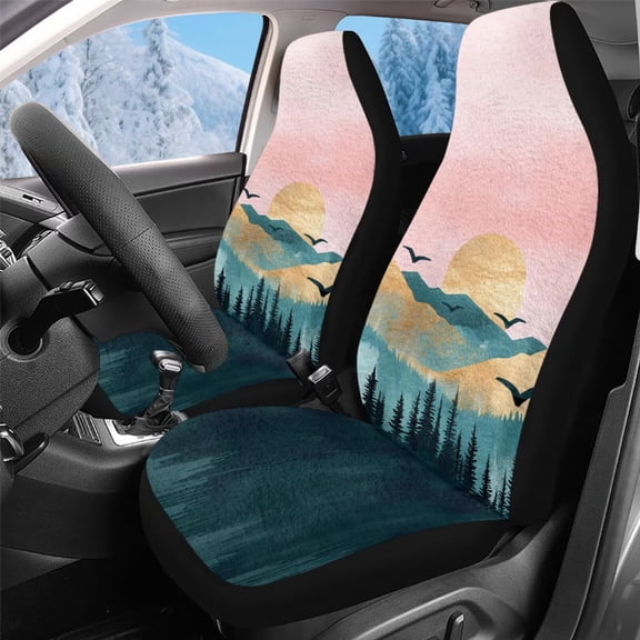 Uorisanigo Car Seat Covers for Front Seats, Furry Fuzzy Fluffy Forest View Seat Cover Universal Fits Most Cars Trucks Vans SUVs, Easy to Install & Comfortable, Set of 2