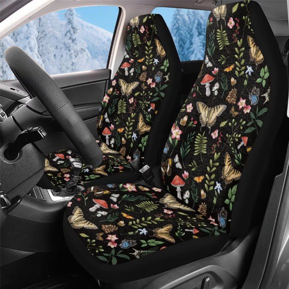 Uorisanigo Car Seat Covers Front Seats, High-Back 2 Front Set, Butterfly Mushroom Print Automotive Seat Covers, Full Coverage Auto Seats Cushion Protection, Universal Fit for Most Cars