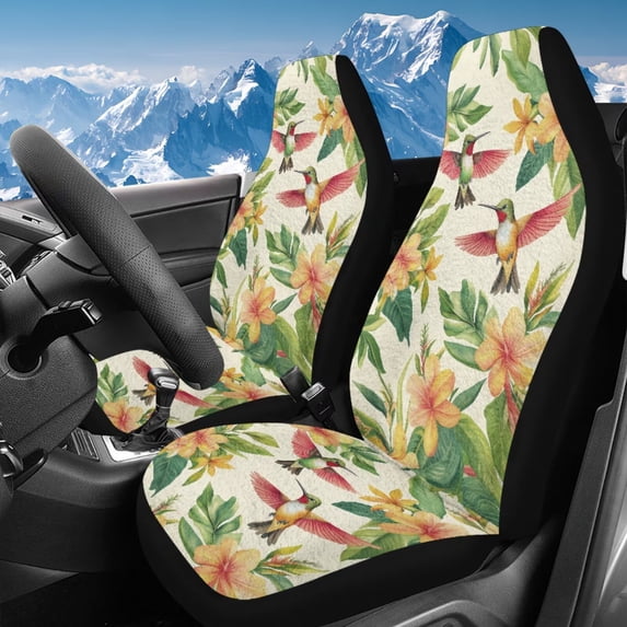 Uorisanigo Car Seat Covers for Front Seats – High-Back 2 Front Set, Hawaiian Floral Hummingbird Automotive Seats Cover, Interior Accessories Covers for Car Truck Van SUV Seat Protection