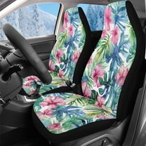 Uorisanigo Car Seat Covers Front Seats Only, 2 PCS Premium Fur Furry Fluffy Hawaiian Hibiscus Flowers Aoto Seat Covers for Cars, Sedans, Trucks, SUVs, Car Interior Accessories