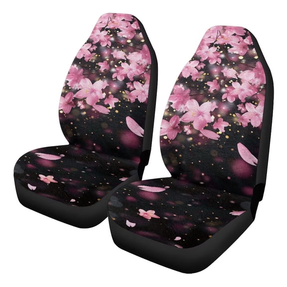 Uorisanigo Car Seat Covers Front Seats Only, 2-Piece Fluffy Fur Seat Covers, Coral Velvet Fabric, Pink Cherry Blossom Automotive Seats Cover Universal Fit for Trucks SUV