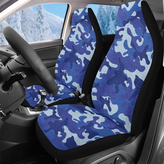 Uorisanigo Car Seat Covers Front Seats Only, 2-Piece Universal Blue Camouflage Seat Covers for Cars, Coral Velvet Fabric, Automotive Seats Cover for Trucks SUV