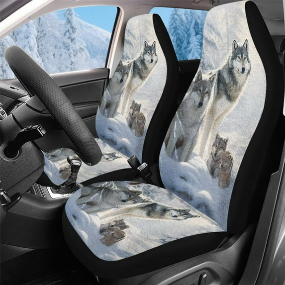 Uorisanigo Car Seat Covers Front Seats Only, 2Pcs Snow Wolf Print Auto Seat Covers Universal for SUV Trucks Sedan, Car Accessories for All Season Protection of Your Seats