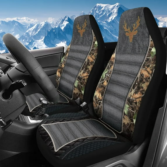 Uorisanigo Car Seat Covers for Front Seats Only, Easy to Install Camo Hunting Deer Print Cover Set, Soft and Comfortable Accessories Auto Trucks Van SUV,2 Packs
