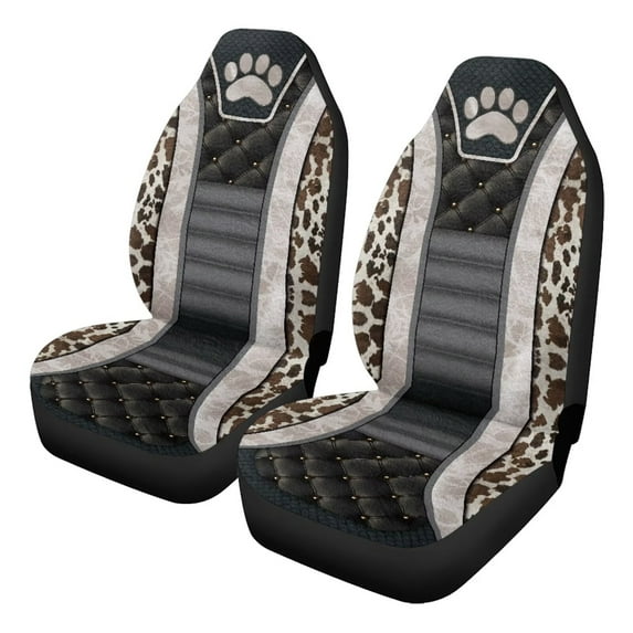 Uorisanigo Car Seat Covers for Front Seats Only, Universal Dog Paw Faux Leather Print Bucket Front Seat Cover Set for Auto Truck Van SUV, Car Interior Accessories, Set of 2