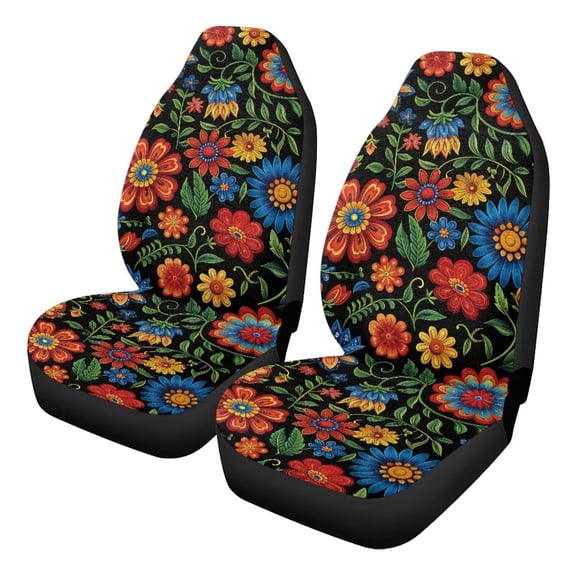 Uorisanigo Car Seat Covers for Front Seats Only, Universal Lovely Colorful Flowers Automotive Vehicle Seat Covers for Auto Truck Van SUV, Car Accessories for Women Men, Set of 2