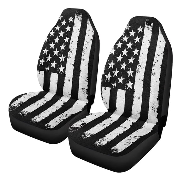 Uorisanigo Car Seat Covers for Front Seats, Plush Car Seat Covers, Universal Fit for Trucks Vans SUVs Sedans Automotive Comfortable, 2 Pieces Front, Black and White American Flag