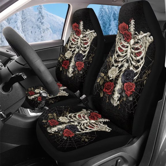 Uorisanigo Car Seat Covers Front Seats Only Set of 2, Fuzzy Fur Front Bucket Seat Covers, Soft Comfy Halloween Ghost Pumpkin Print Vehicle Seats Protection Cover