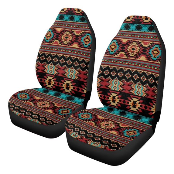 Uorisanigo Car Seat Covers Front Seats Only Set of 2, Soft Plush Ethnic Geometric Aztec Tribal Car Seat Cushions, Universal Auto Bucket Seats Covers Fit Trucks Vans SUVs Sedans