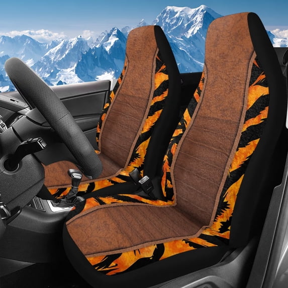 Uorisanigo Car Seat Covers Front Seats Only Universal Tiger Stripe Print High Back Bucket Seat Cover Fit for Vehicles, Auto, Suvs, Trucks, Sedans, Vans, Cars, Set of 2, Coral Velvet Fabric