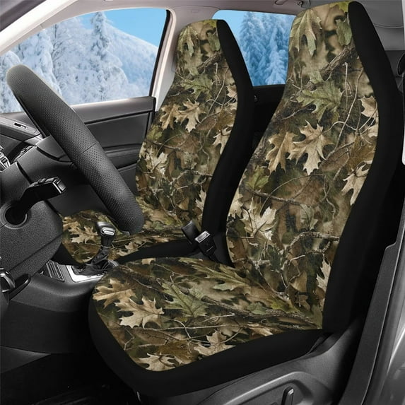 Uorisanigo Car Seat Covers Front Seats only, Coral Velvet Fabric Front Seat Covers for Cars, Washable Dead Leaf Print Seats Cover Universal Fit for Most Cars SUV Trucks (2 Pieces)